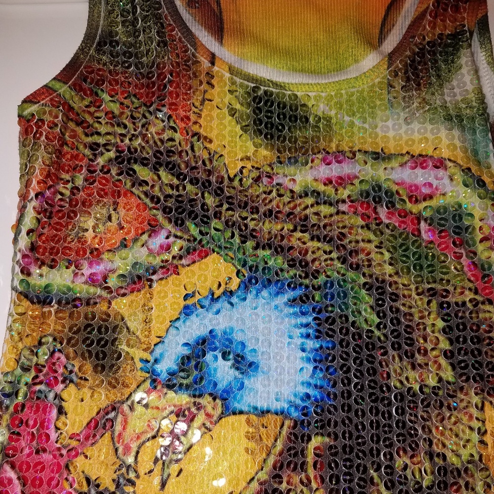 Sequin tank top beautiful vibrant print